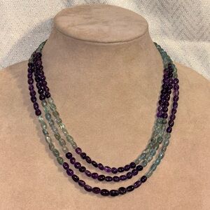 Jay King Mine Finds Amethyst & Aquamarine 4-Strand Gemstone Necklace SS 925
